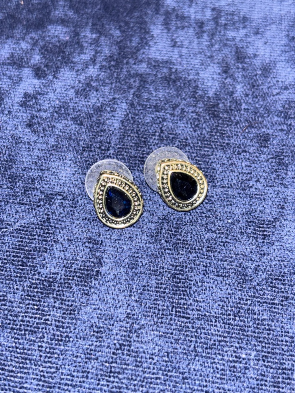 Gold-Tone Teardrop Earrings with Navy Stone